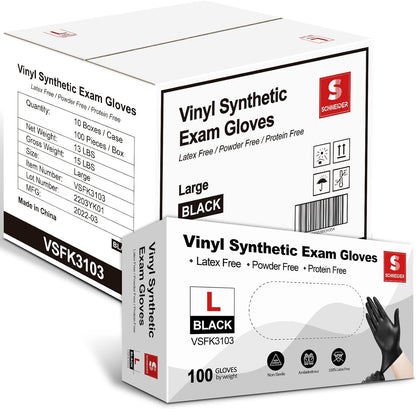 Black Vinyl Exam Gloves, 4 Mil, Disposable Latex-Free Plastic Gloves for Medical, Cooking & Cleaning, 100-Ct Box