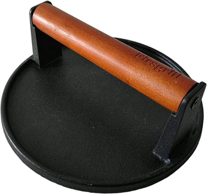 Burger Press 7.08" round & 8.3”X4.3”Rectangle Heavy-Duty Cast Iron Smash Meat Steak with Wood Handle for Blackstone Camp Chef Pitboss Weber Treager Griddle Grills (Round & Rectangle)