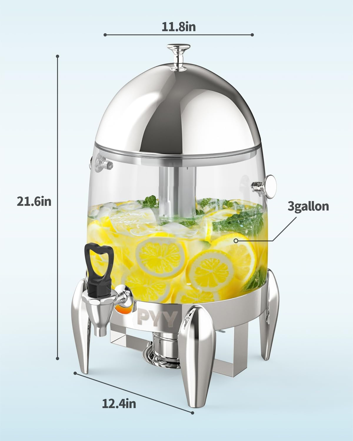 3 Gallon Beverage Dispenser for Hot & Cold Drinks with Ice Core and Stand,Coffee & Chafer Urn for Parties, Buffets,Catering,Clear Plastic Container for Punch, Juice, Lemonade, Tea, Water