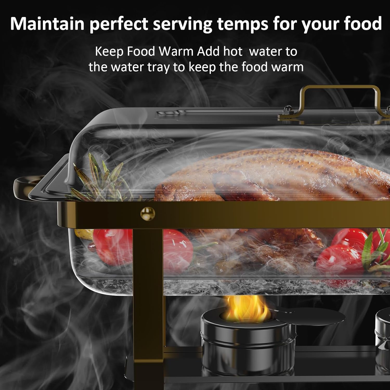 Chafing Dish Buffet Set 4 Pack, 8QT High Grade Chafing Dishes for Buffet, Chafers and Buffet Warmers Sets for Birthday, Wedding, Rolled-Edge Design with Gold and Silver