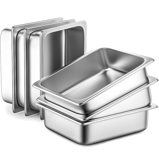 Hotel Pan 4" Deep Steam Table Pan 6 Pack 1/2 Size 12.8" L X 10.4" W Hotel Pan 22 Gauge Stainless Steel anti Jam Steam Table Pan