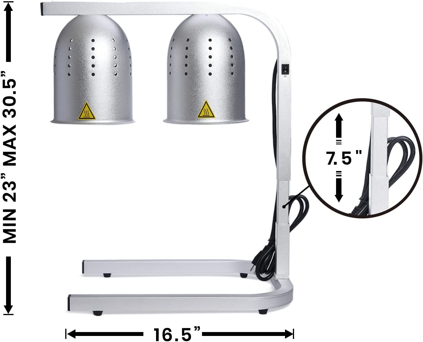 DL2112 Commercial Grade Food Heat Lamp Portable Electric Food Warmer 2-Bulb with Free-Standing, 500W, Silver (Silver)