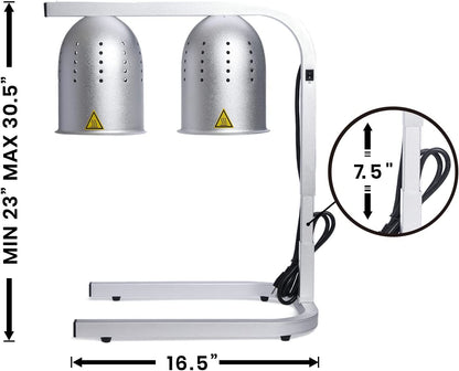 DL2112 Commercial Grade Food Heat Lamp Portable Electric Food Warmer 2-Bulb with Free-Standing, 500W, Silver (Silver)