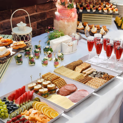 4-Pack 16" X 11" Large White Serving Trays Set - Reusable Plastic Serving Platters for Cookie, Appetizer, Charcuterie, Snack, Dessert, Party Food Display - Stackable Kitchen Countertop Tray, BPA Free