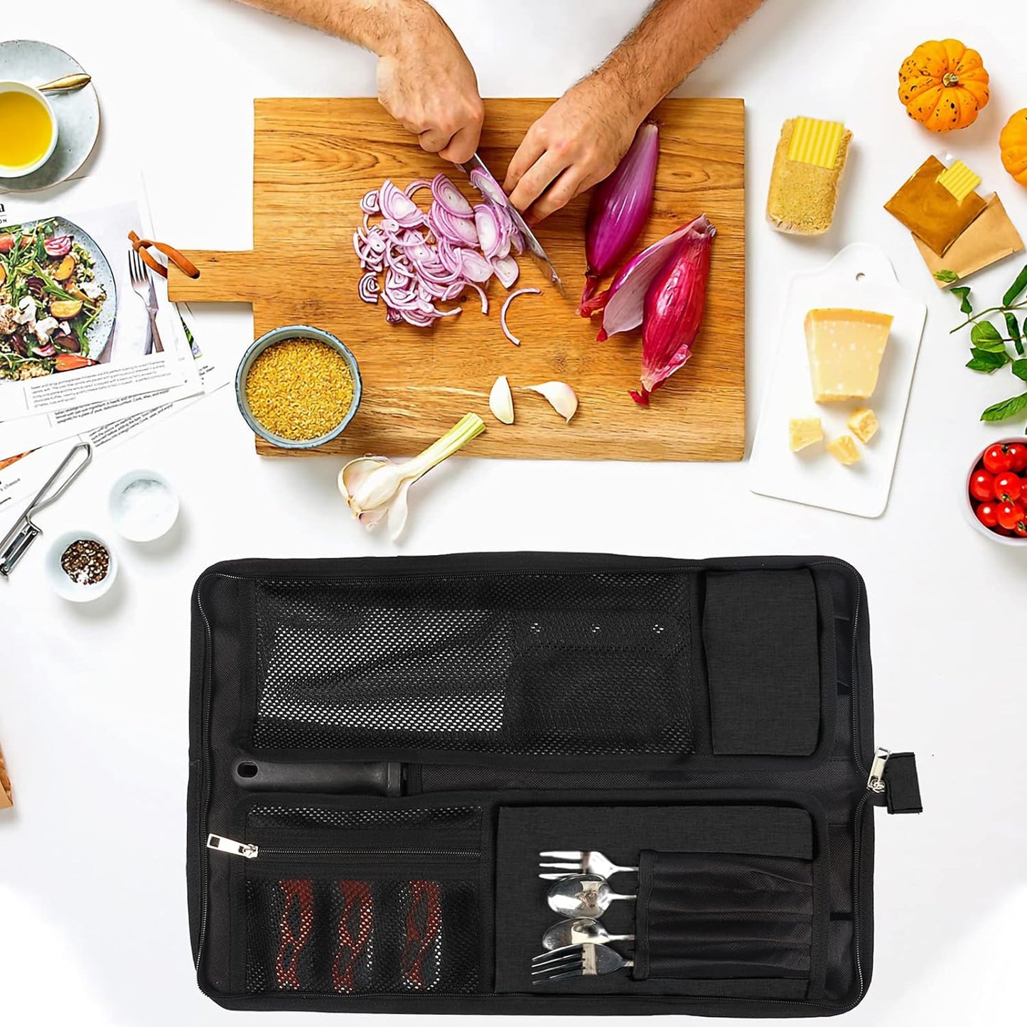 Chef’S Knife Roll Bag, Heavy Duty Oxford Chef Knife Bag, Portable 13 Slots Chef Knife Case, Multi-Function Cutlery Knives Pouch Holder Knife Wrap Wallet Tool Roll (Black)