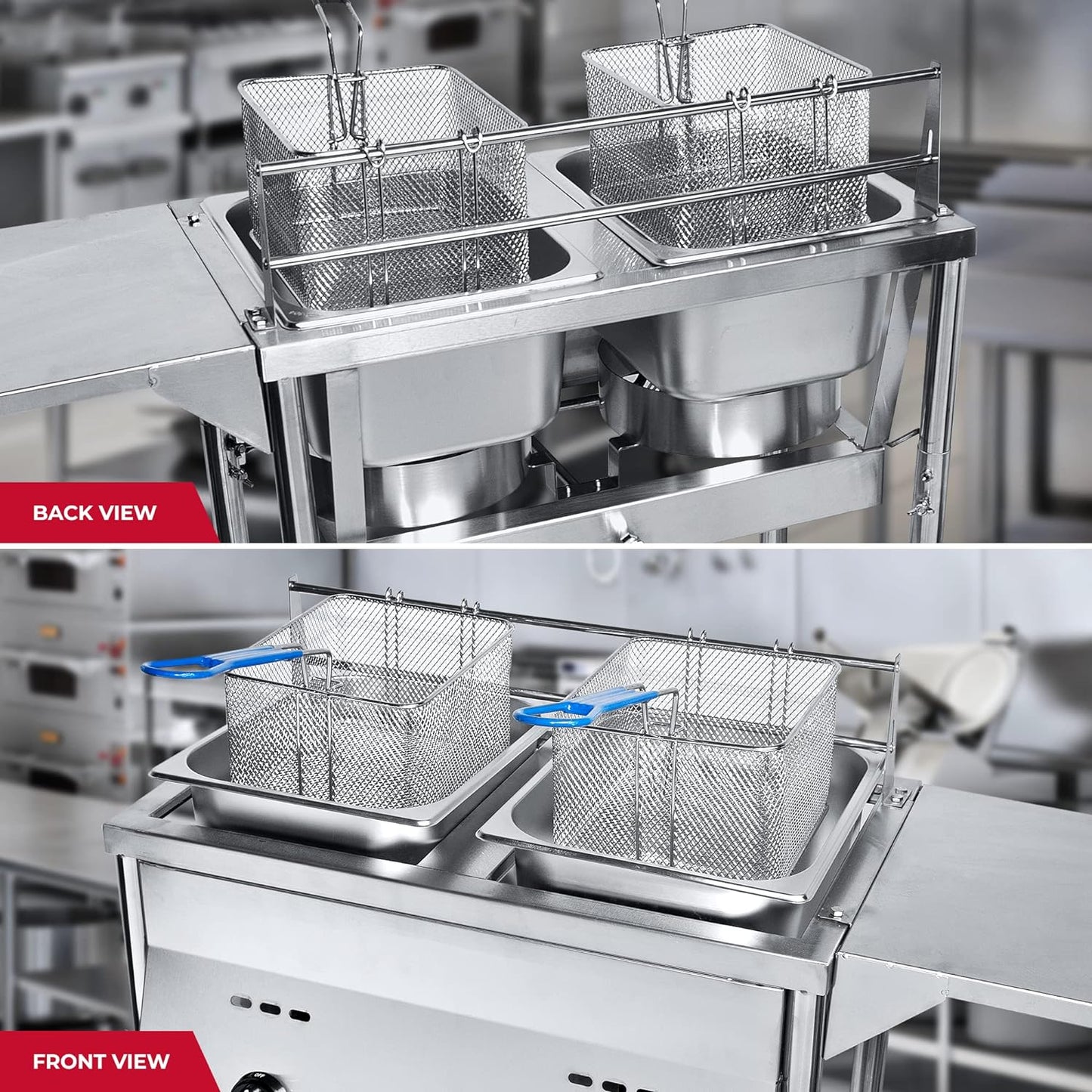 Two Tank Outdoor Deep Fryer with Thermometer | Propane Deep Fryer with 2 Stainless Steel Basket & Lid Covers | Large Oil Tank Capacity with Regulating Knobs