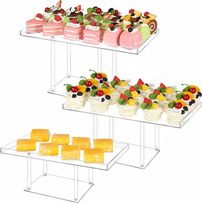 3 Pack Dessert Table Display Set, Clear Acrylic Dessert Stands Buffet Risers for Cupcakes Dessert Pastry Food Treat Tier Cookie Dessert Platter Serving Trays Stand for Wedding Birthday Party