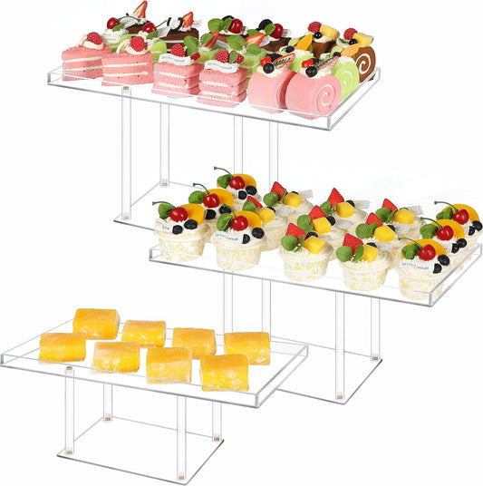 3 Pack Dessert Table Display Set, Clear Acrylic Dessert Stands Buffet Risers for Cupcakes Dessert Pastry Food Treat Tier Cookie Dessert Platter Serving Trays Stand for Wedding Birthday Party