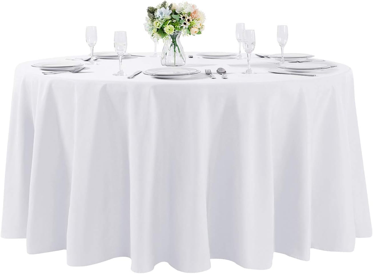120 Inch round Tablecloth Washable Polyester Table Cloth Decorative Table Cover for Wedding Party Dining Banquet (120 Inch,White)
