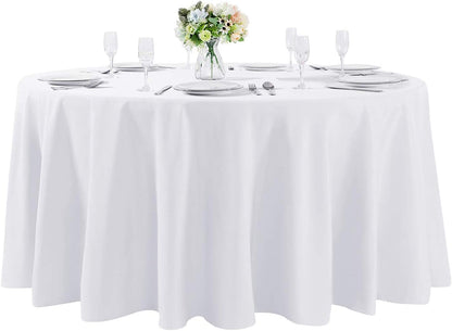120 Inch round Tablecloth Washable Polyester Table Cloth Decorative Table Cover for Wedding Party Dining Banquet (120 Inch,White)