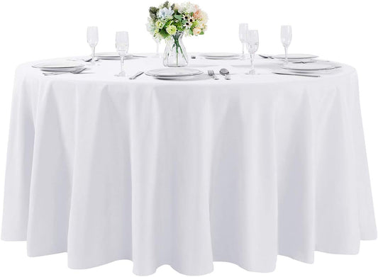 120 Inch round Tablecloth Washable Polyester Table Cloth Decorative Table Cover for Wedding Party Dining Banquet (120 Inch,White)