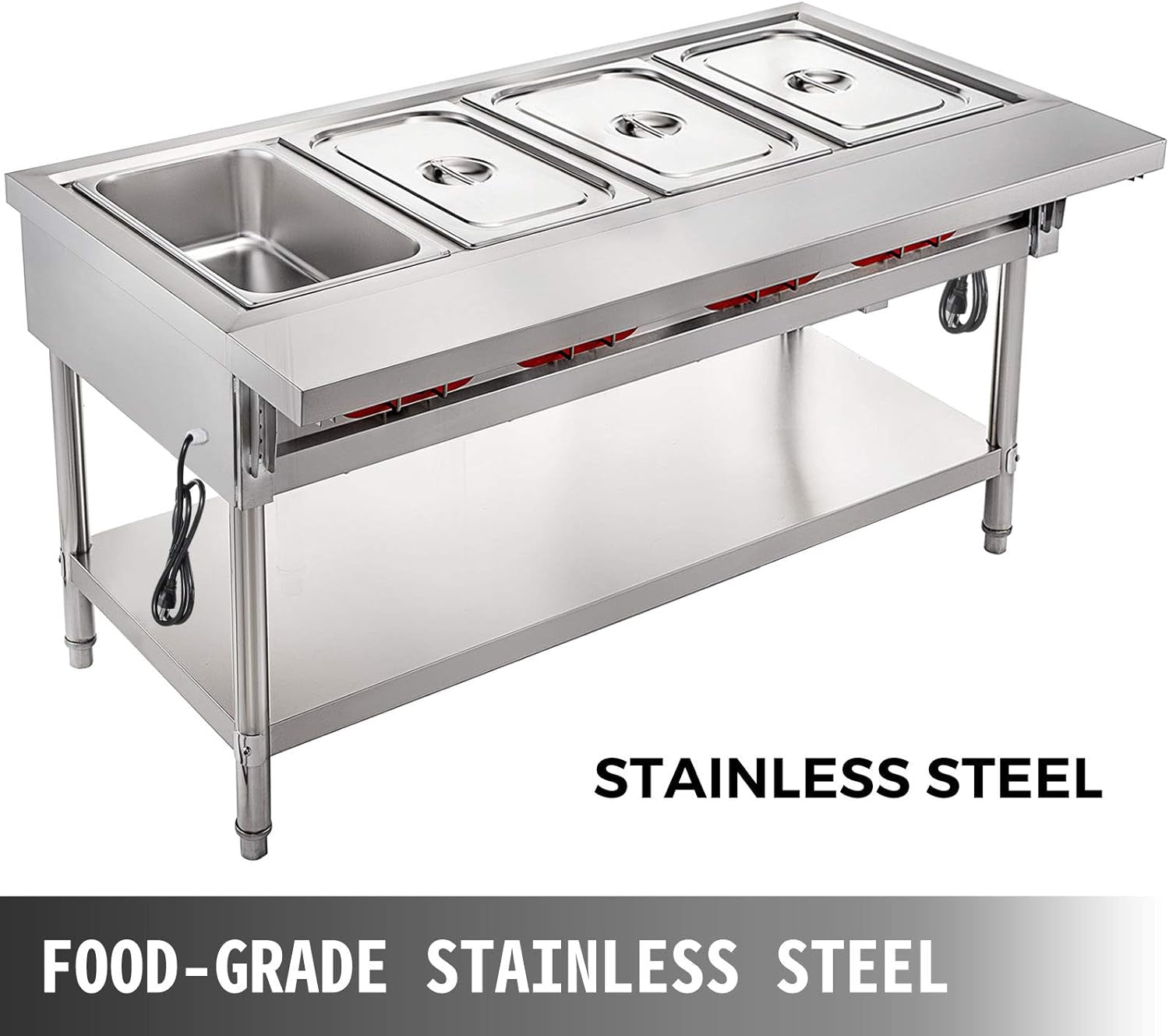Steam Table Food Warmer 4 Pot Steam Table Food Warmer 18 Quart/Pan with Lids with 7 Inch Cutting Board Commercial Electric Food Warmer Bain Marie Buffet Steam Serving Counter 110V 2000W