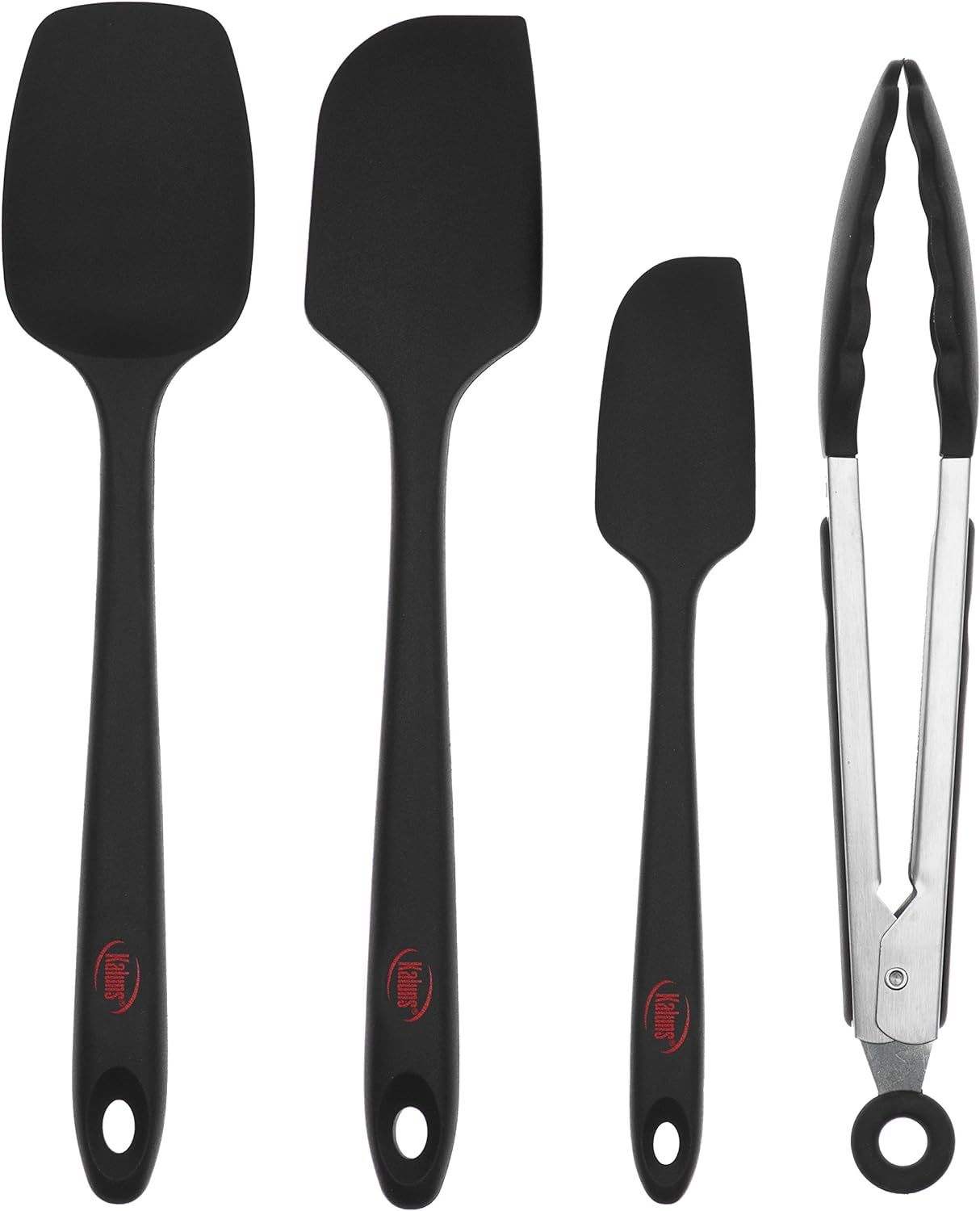 Silicone Spatula Set 4 Pcs Rubber Spatulas Silicone Heat Resistant 600°F, Spatulas for Nonstick Cookware, Seamless Design with Stainless Steel Core, Dishwasher Safe, Bonus Tongs Included