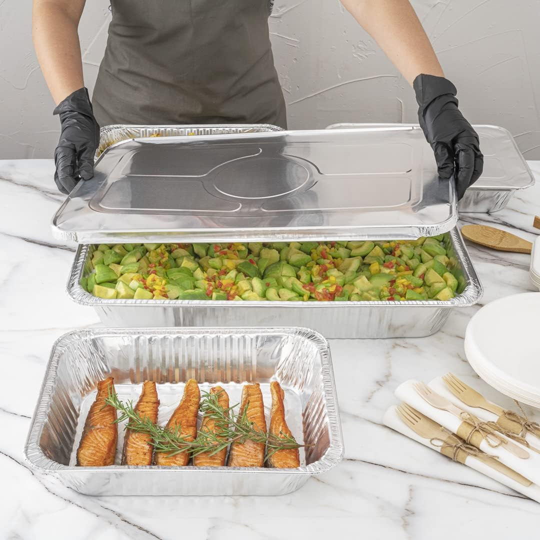 LIDS ONLY: Foil Lux Foil Pan Lids 25 Oven-Ready Foil Tray Lids -Fits Full-Size Steam Table Lids Freezable Silver Aluminum Disposableturkey Pan Lids Pans Sold Separately