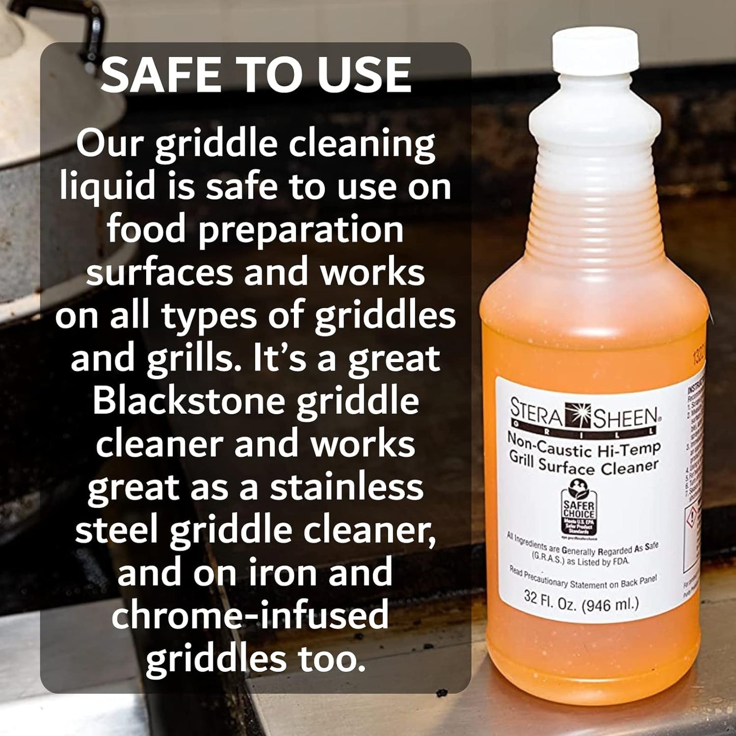 Griddle & Hi-Temp Flat Grill Surface Cleaner Combo Kit, 4-Pack Stera Sheen Griddle Cleaner W/Griddle Scraper & Pumice Stone, Removes Tough Grease, Food-Safe, Griddle & Flat Top Grill Accessories Kit