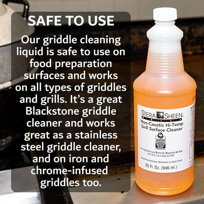 Griddle & Hi-Temp Flat Grill Surface Cleaner Combo Kit, 4-Pack Stera Sheen Griddle Cleaner W/Griddle Scraper & Pumice Stone, Removes Tough Grease, Food-Safe, Griddle & Flat Top Grill Accessories Kit