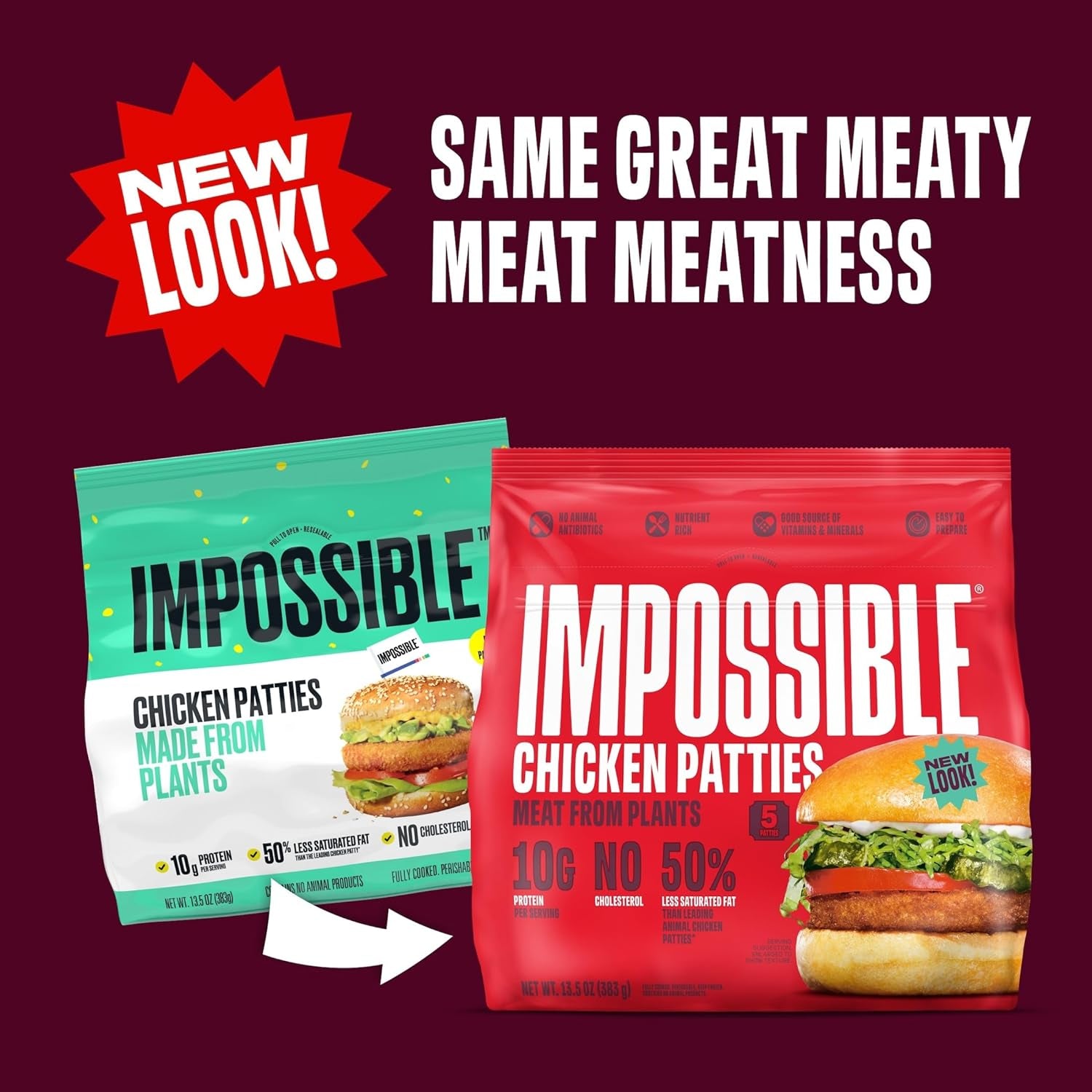Impossible Chicken Patties Made from Plants, 5 Patties, 13.5 Oz