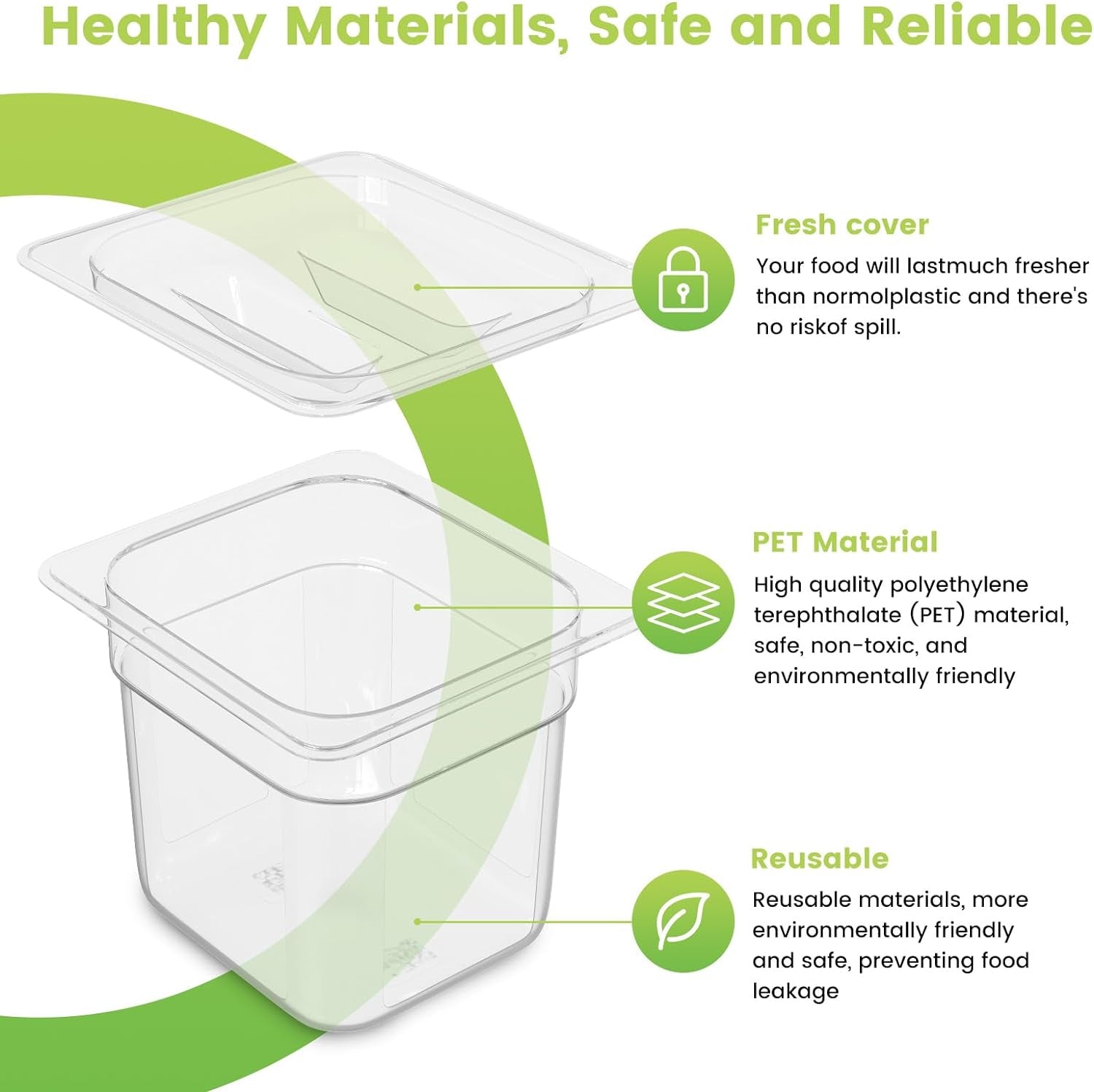 12 Pack Plastic Food Pan with Lid 1/6 Size 6 Inch Deep Restaurant Clear Food Storage Containers Polycarbonate Commercial Hotel Pans for Fruits Vegetables Beans Corns (12 PCS, 6'' Deep)