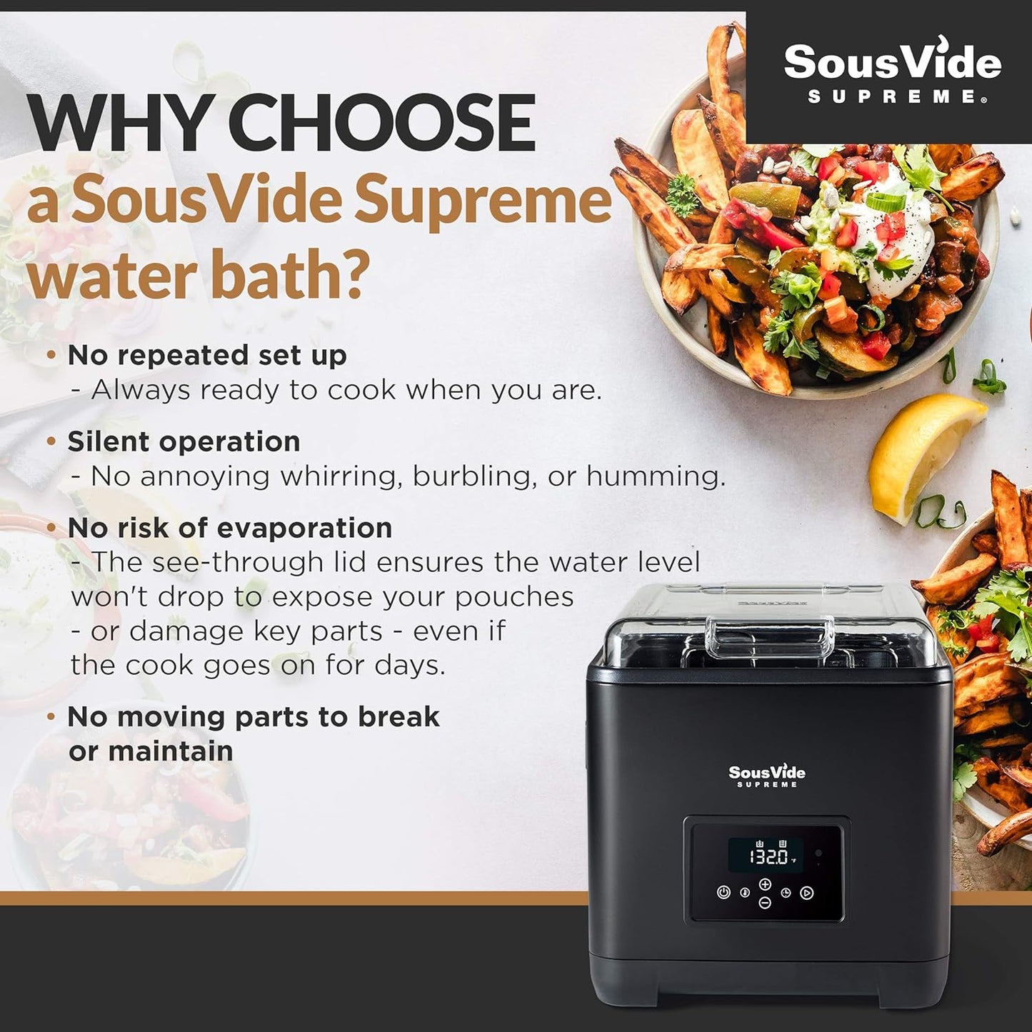 Sousvide Supreme Touch 9 Liter | Sous Vide Water Oven | Accurate and Stable Temperature | Touch Control Water Bath Cooker | Quiet Operation