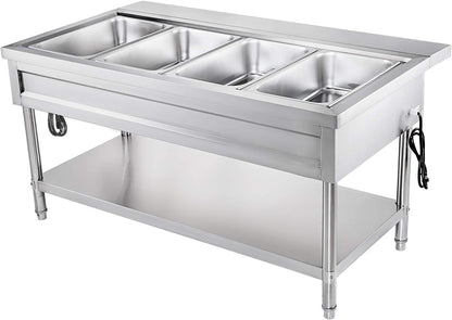Steam Table Food Warmer 4 Pot Steam Table Food Warmer 18 Quart/Pan with Lids with 7 Inch Cutting Board Commercial Electric Food Warmer Bain Marie Buffet Steam Serving Counter 110V 2000W