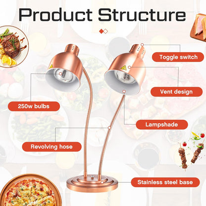 1 Pcs Food Heat Lamp Food Heat Preservation Lamp Commercial Food Warmer Light Portable Catering Heat Lamp for Restaurant Kitchen Food Heating Home Use Service Buffet, Dual Head, 250W Bulb