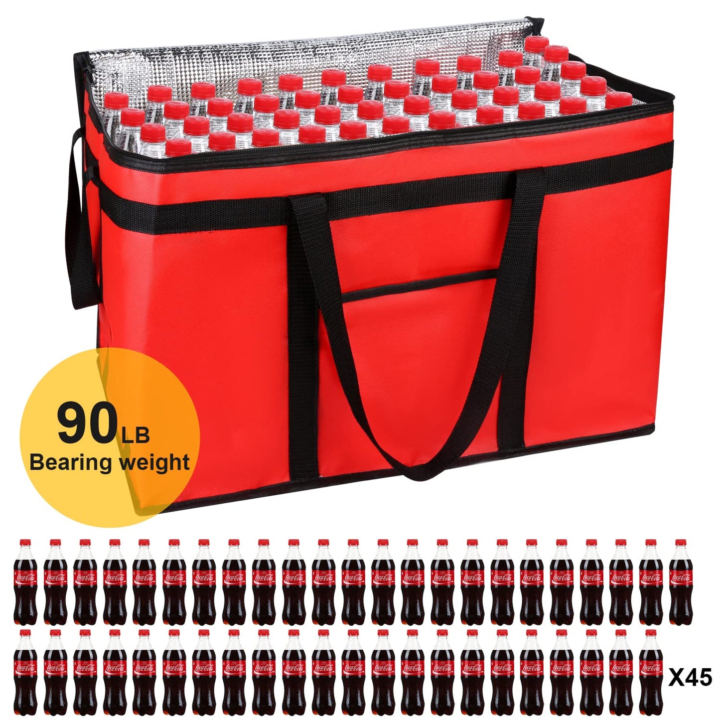 Extra Large XXXL Insulated Delivery Bag Cooler Bags Keep Food Warm Catering Therma for Doordash Shopper Hot Warming RED Pizza