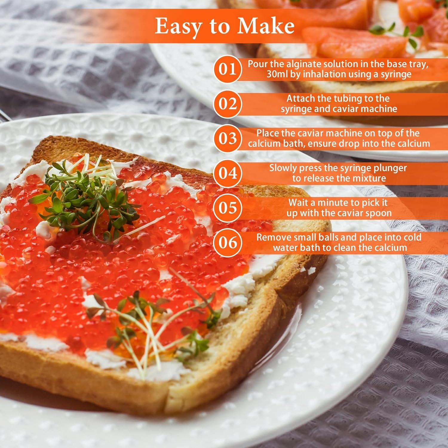 Caviar Maker Box, Spherification Dropper, Spherical Caviar Dispenser Rapid Popping Boba Molecular Gastronomy Kit with Caviar Spoons, Suction Tray & Syringe (Caviarmakerbox)