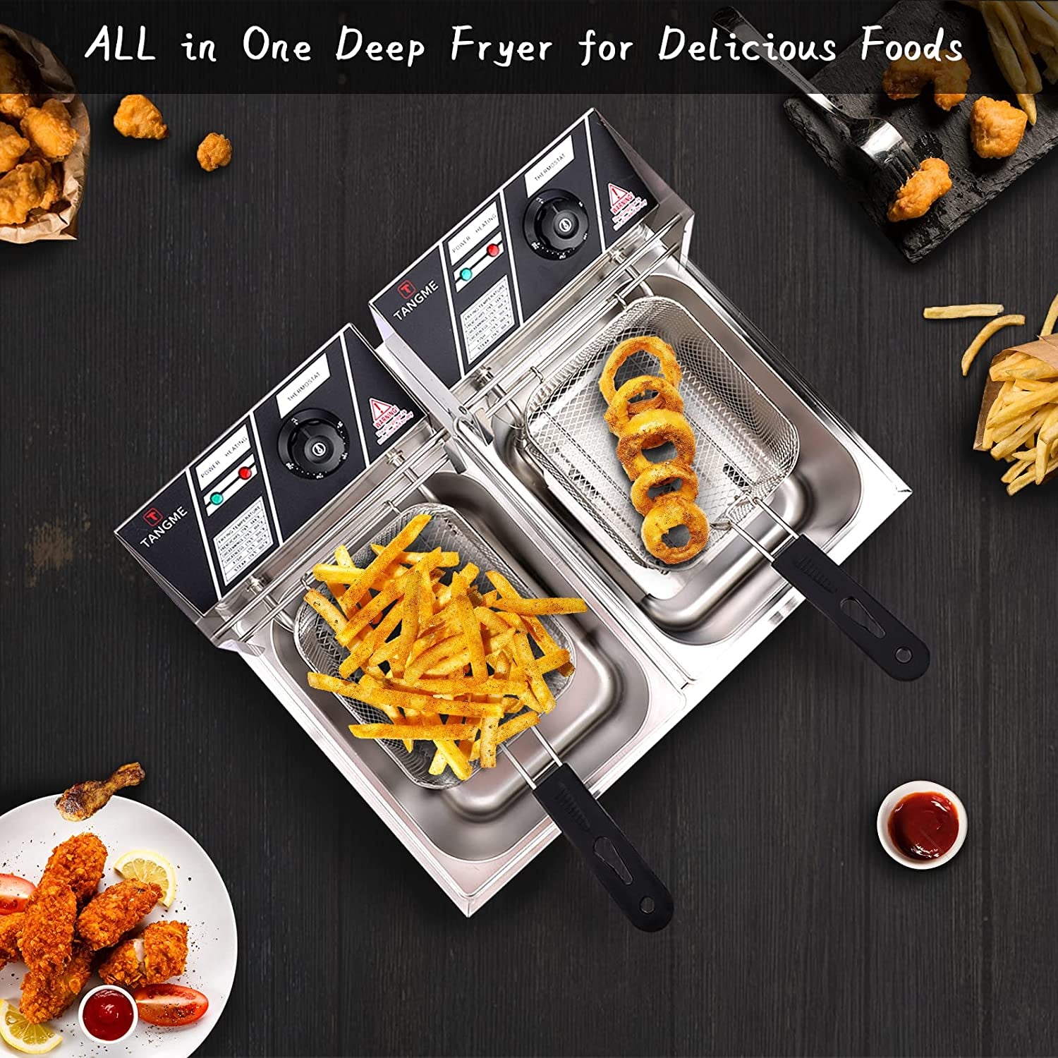 Commercial Deep Fryer - 3400W Electric Deep Fryers with 2X6.35Qt Baskets 0.8Mm Thickened Stainless Steel Countertop Oil Fryer 20.7QT Large Capacity with Temperature Limiter (12L)