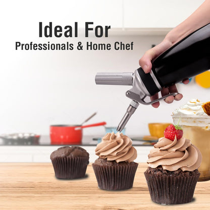 Whipped Cream Dispenser, Aluminum Cream Whipper 500Ml/1 Pint,3 Stainless Culinary Decorating Nozzles, 1 Brush, 1 Storage Bag, Homemade Cream Maker, N2O Chargers Not Included