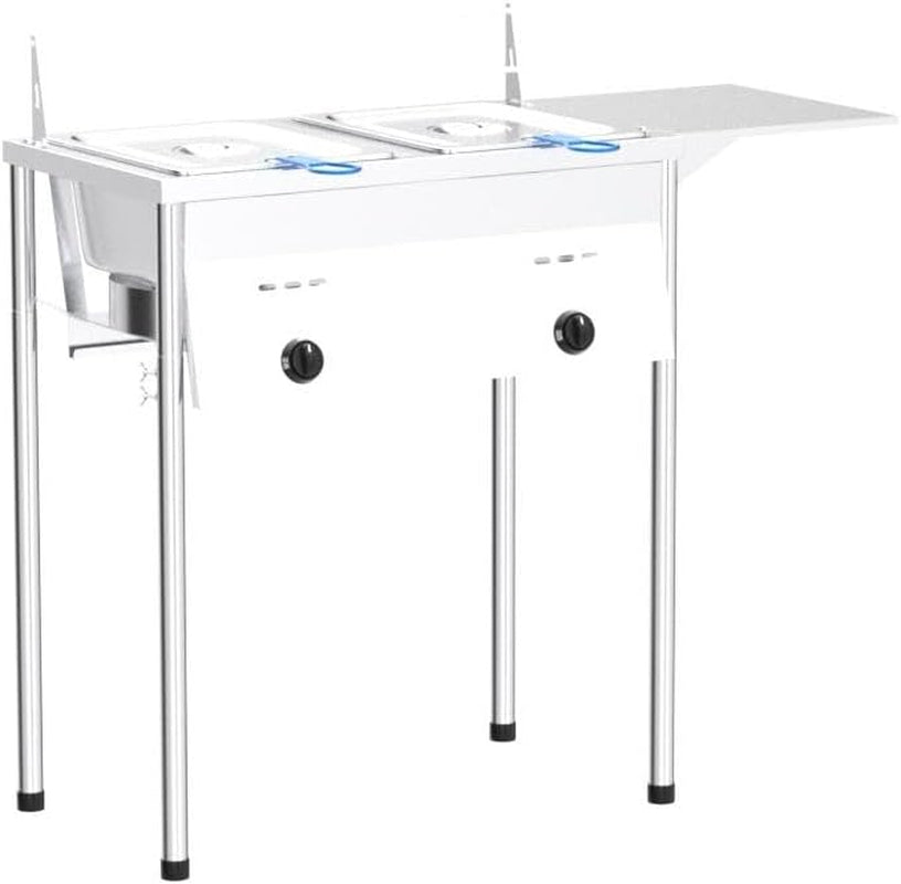 Two Tank Outdoor Deep Fryer with Thermometer | Propane Deep Fryer with 2 Stainless Steel Basket & Lid Covers | Large Oil Tank Capacity with Regulating Knobs