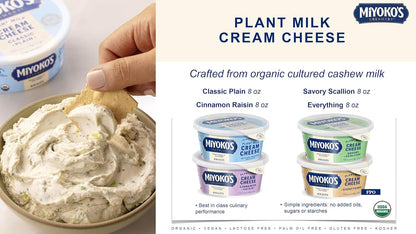 MIYOKO'S CREAMERY Organic Vegan Cream Cheese, Classic Plain, 8 Oz Tub (1-Pack)