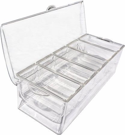 Ice Chilled 5 Compartment Condiment Server Caddy - Serving Tray Container with 5 Removable Dishes with over 2 Cup Capacity Each and Hinged Lid | 3 Serving Spoons + 3 Tongs Included