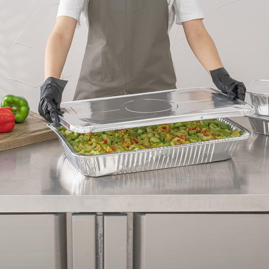 LIDS ONLY: Foil Lux Foil Pan Lids 25 Oven-Ready Foil Tray Lids -Fits Full-Size Steam Table Lids Freezable Silver Aluminum Disposableturkey Pan Lids Pans Sold Separately
