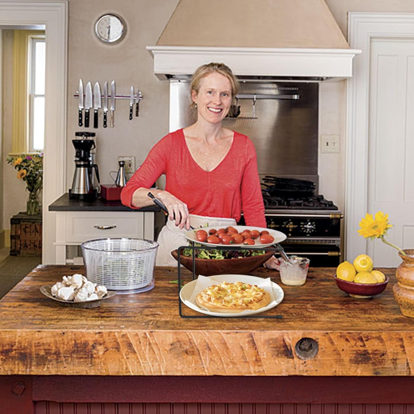 HPC DECOR 6PCS Black Metal Pizza Stands for Tables- Pizza Pan Riser Rack Holder- Food Display Riser Stands for Party Buffet Table Platter Tray- Metal Display Stands for Home, Restaurant, Catering