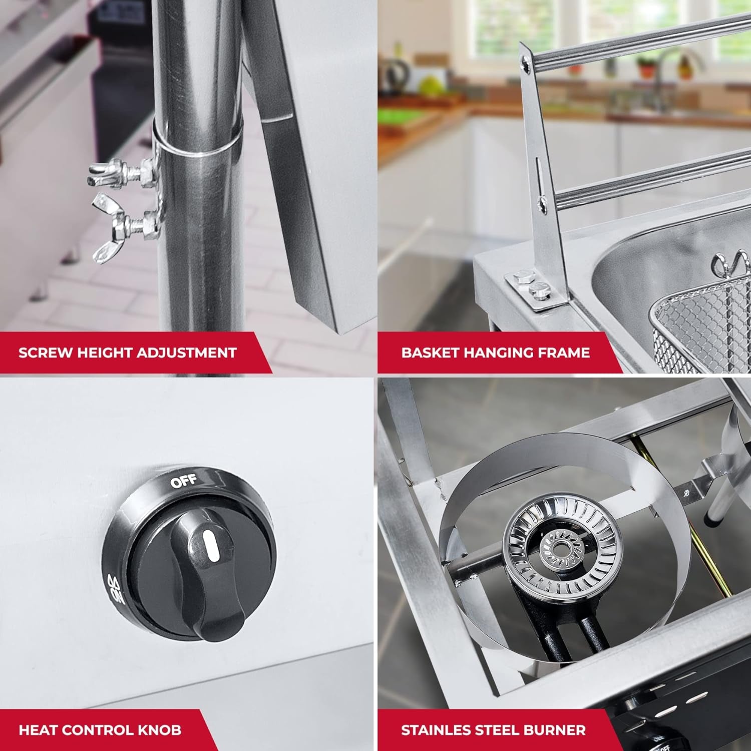 Two Tank Outdoor Deep Fryer with Thermometer | Propane Deep Fryer with 2 Stainless Steel Basket & Lid Covers | Large Oil Tank Capacity with Regulating Knobs