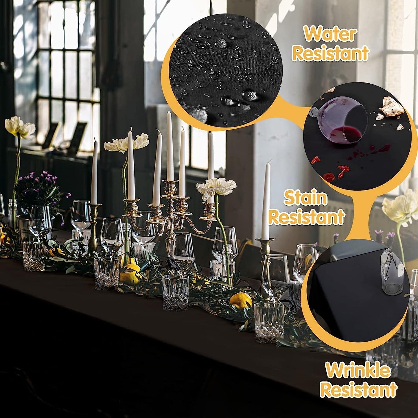 6 Pack Black Tablecloths for 6 Foot Rectangle Tables 90 X 132 Inch - 6Ft Rectangular Bulk Linen Polyester Fabric Washable Long Clothes for Wedding Reception Banquet Party Buffet Restaurant