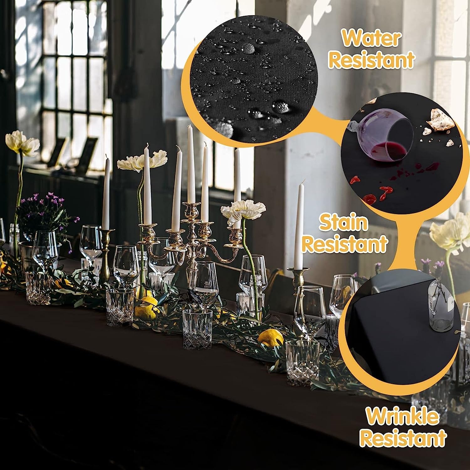 6 Pack Black Tablecloths for 6 Foot Rectangle Tables 90 X 132 Inch - 6Ft Rectangular Bulk Linen Polyester Fabric Washable Long Clothes for Wedding Reception Banquet Party Buffet Restaurant