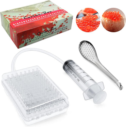 Caviar Maker Box, Spherification Dropper, Spherical Caviar Dispenser Rapid Popping Boba Molecular Gastronomy Kit with Caviar Spoons, Suction Tray & Syringe (Caviarmakerbox)