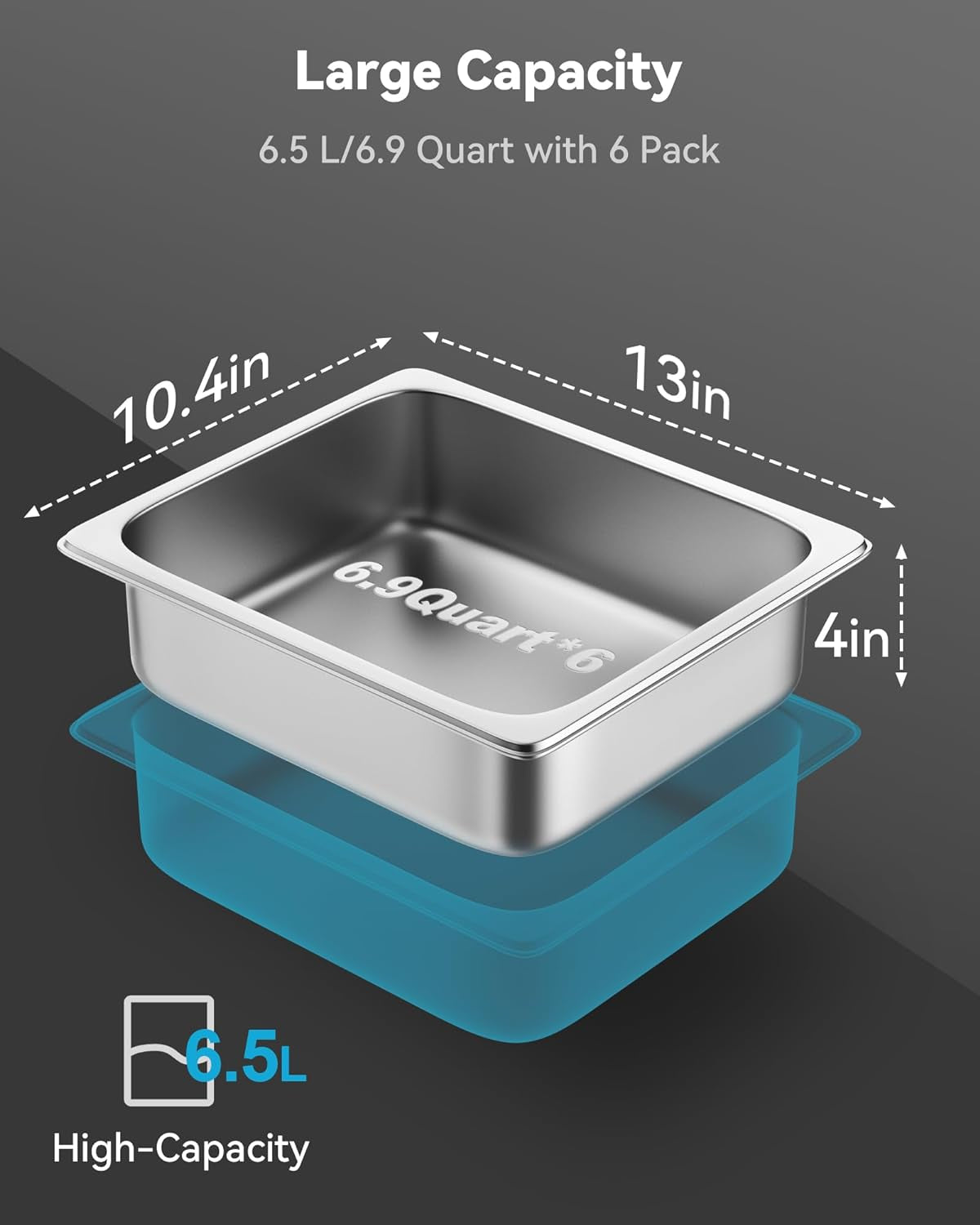 Hotel Pan 4" Deep Steam Table Pan 6 Pack 1/2 Size 12.8" L X 10.4" W Hotel Pan 22 Gauge Stainless Steel anti Jam Steam Table Pan