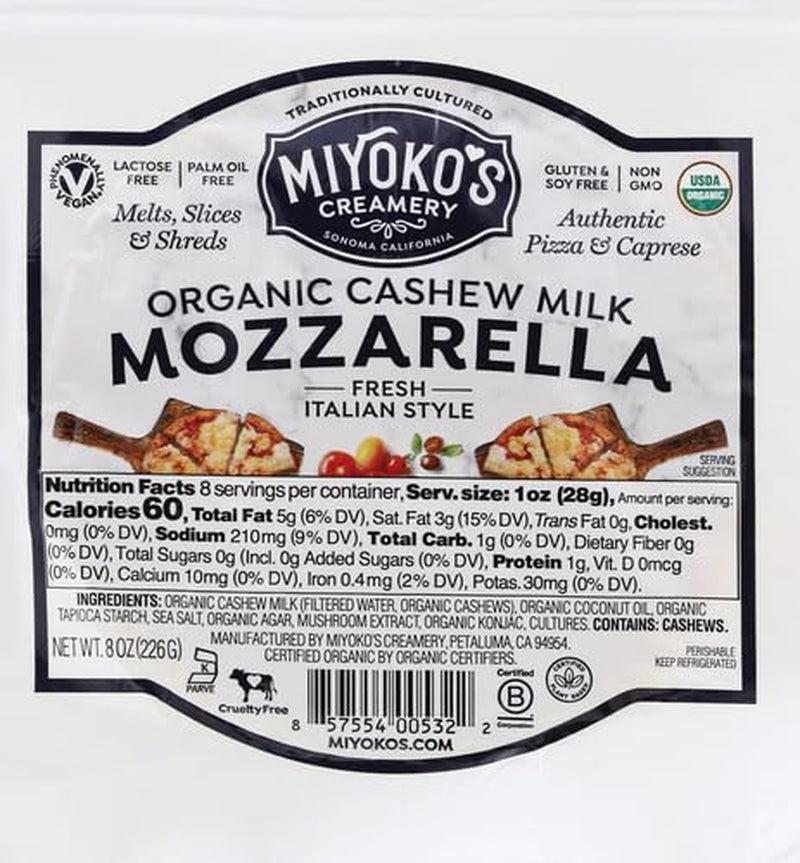 MIYOKO'S CREAMERY Fresh Vegan Mozzarella, Organic Classic Plant Milk Cheese, Dairy Free, 8 Oz. (1-Pack)