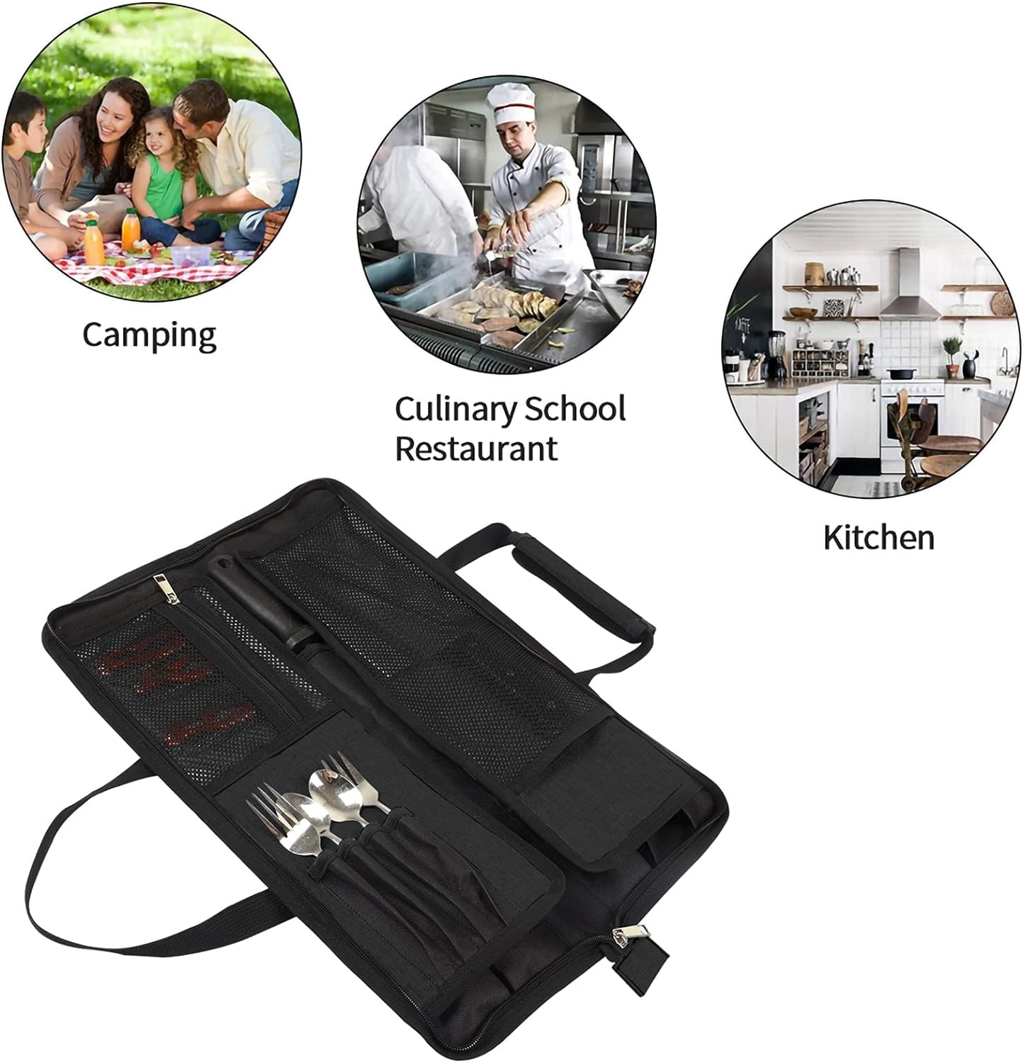 Chef’S Knife Roll Bag, Heavy Duty Oxford Chef Knife Bag, Portable 13 Slots Chef Knife Case, Multi-Function Cutlery Knives Pouch Holder Knife Wrap Wallet Tool Roll (Black)