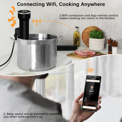 Sous Vide Machine Wi-Fi, Immersion Circulator Precise Cooker, Sous Vide Kit with 30 Vacuum Seal Bags, Vacuum Pump, Cookbook, Accurate Temperature & Timer, 1000W, IPX7 Waterproof,