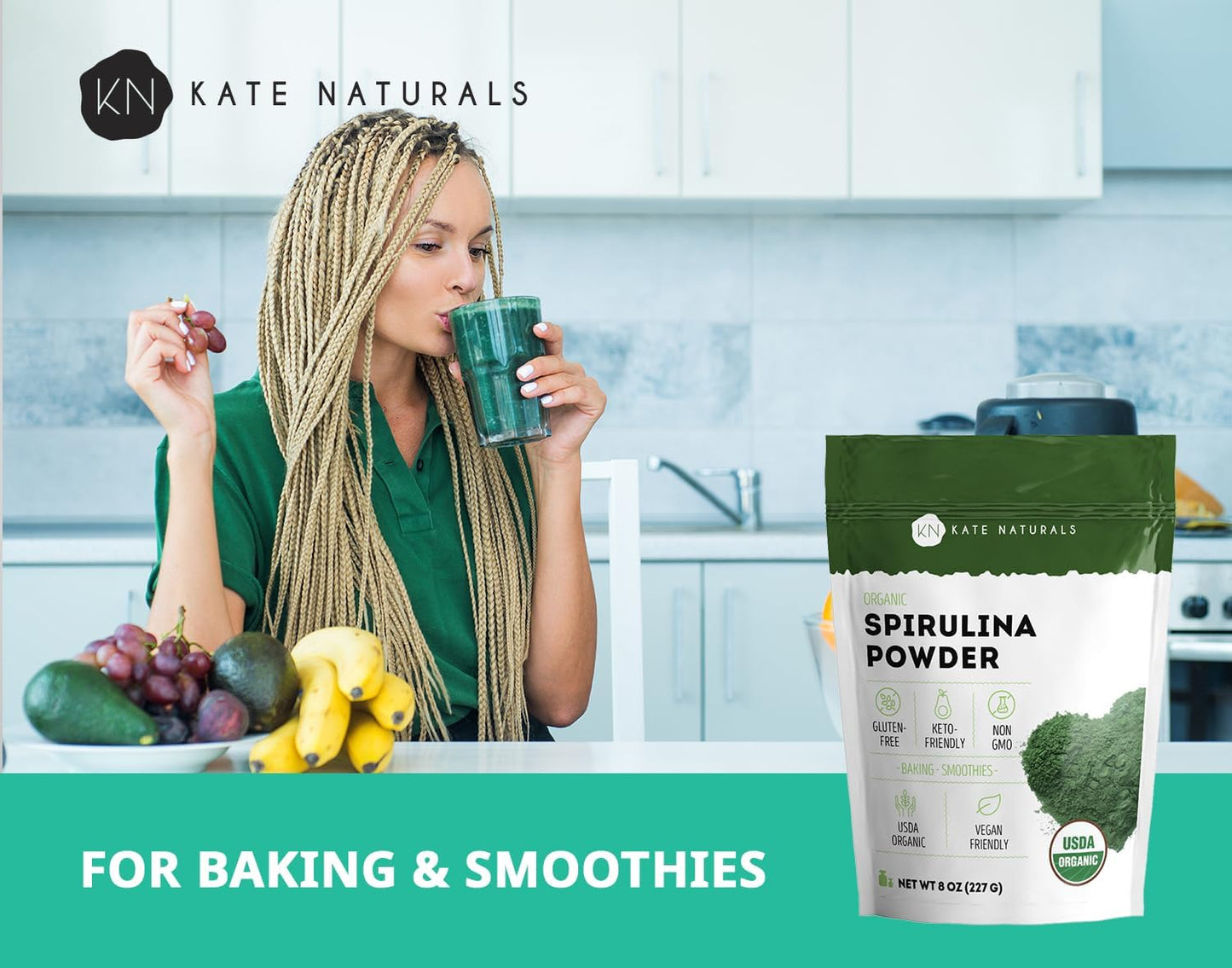 Organic Spirulina Powder (8 Oz) for Immune Support and Antioxidants. USDA Certified. Natural. Non-Gmo. Gluten-Free. Nutrient Dense Superfood Supplement