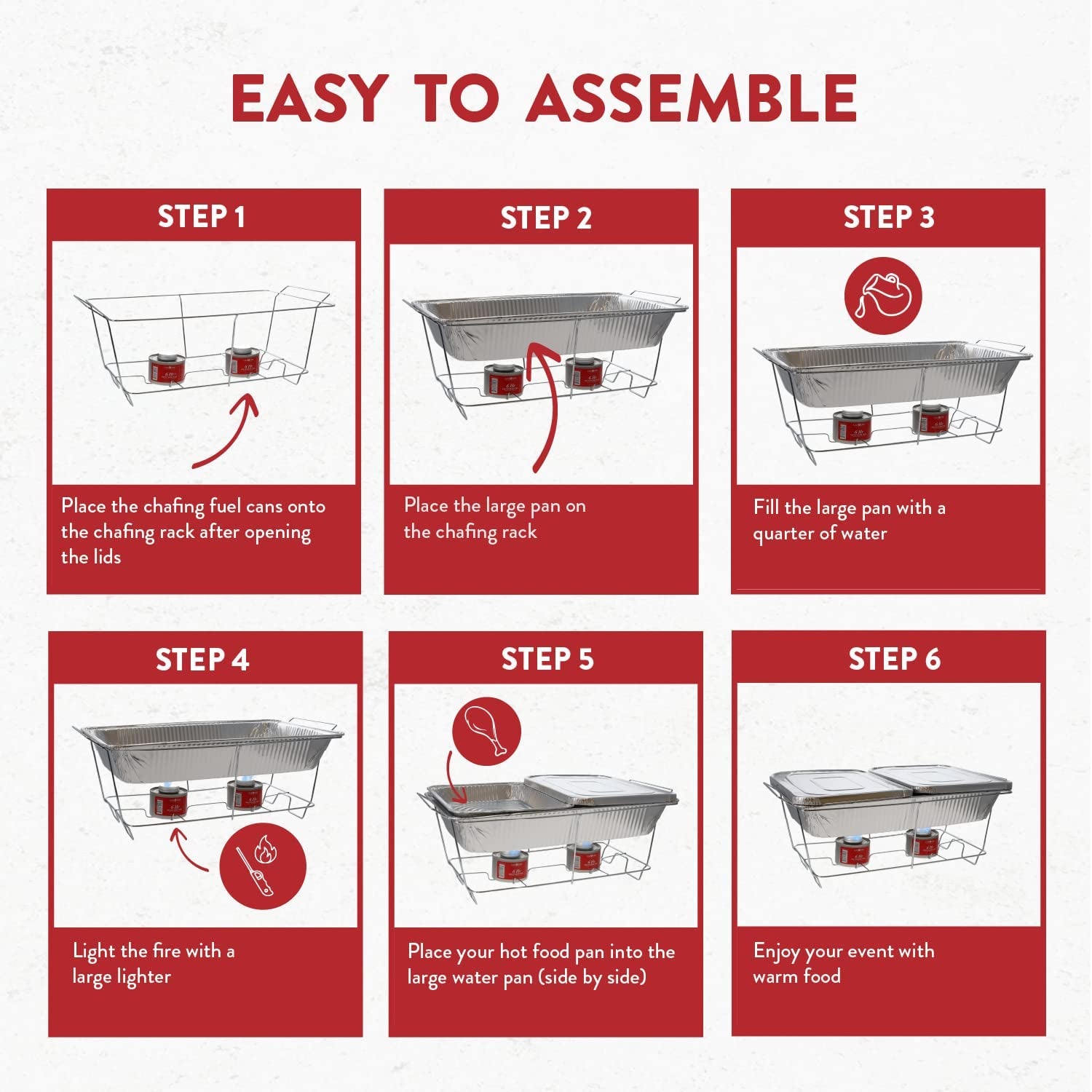 Full Size 33-Pcs Disposable Chaffing Buffet With-Covers, Utensils, 6Hr Fuel Cans – Premium Chafing Dish Set for Events, Parties, Catering