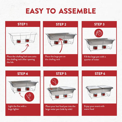 Full Size 33-Pcs Disposable Chaffing Buffet With-Covers, Utensils, 6Hr Fuel Cans – Premium Chafing Dish Set for Events, Parties, Catering