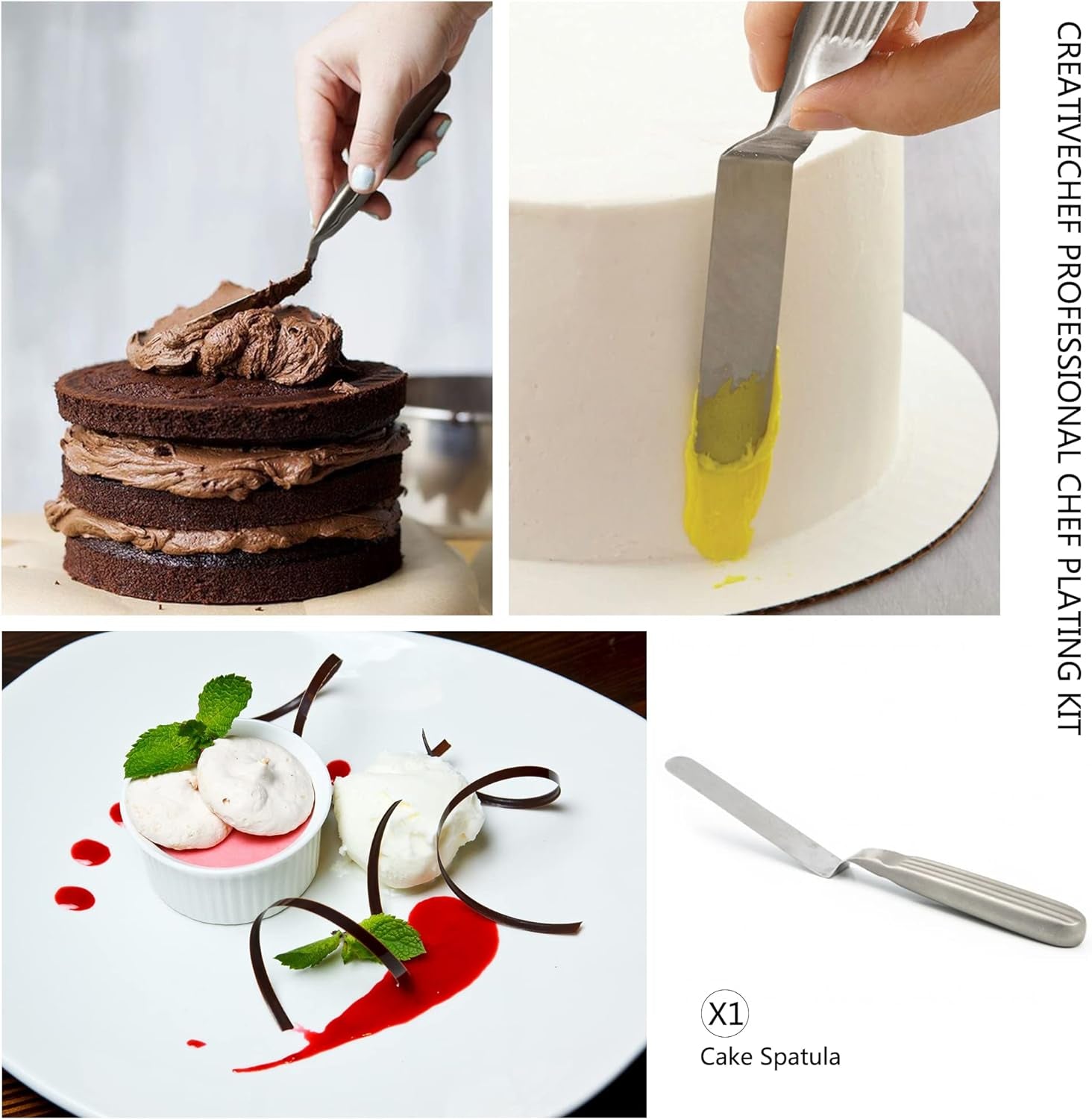 10 PCS Plating Tools Culinary Set Contains Kitchen Tweezers Spatula Sauce Plating Spoon（Black）