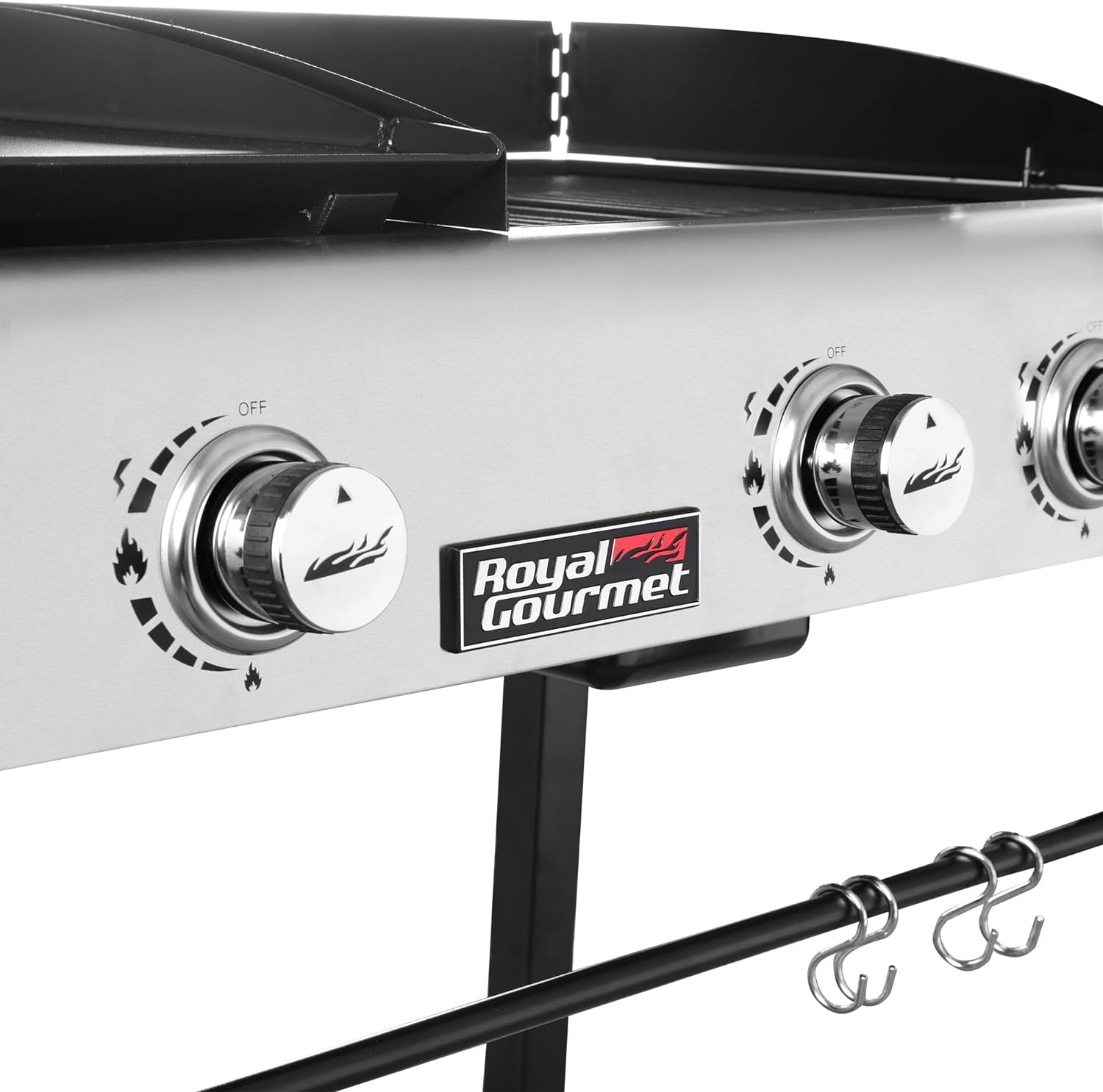 GD401C 4-Burner Gas Grill and Griddle Combo with Cover, 48,000 BTU, Flat Top Propane Grill Griddle Combo with Folding Legs for Outdoor Cooking While Camping or Tailgating, Black & Silver