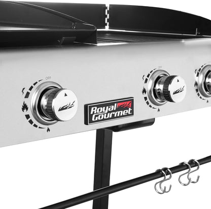 GD401C 4-Burner Gas Grill and Griddle Combo with Cover, 48,000 BTU, Flat Top Propane Grill Griddle Combo with Folding Legs for Outdoor Cooking While Camping or Tailgating, Black & Silver