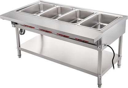 Steam Table Food Warmer 4 Pot Steam Table Food Warmer 18 Quart/Pan with Lids with 7 Inch Cutting Board Commercial Electric Food Warmer Bain Marie Buffet Steam Serving Counter 110V 2000W