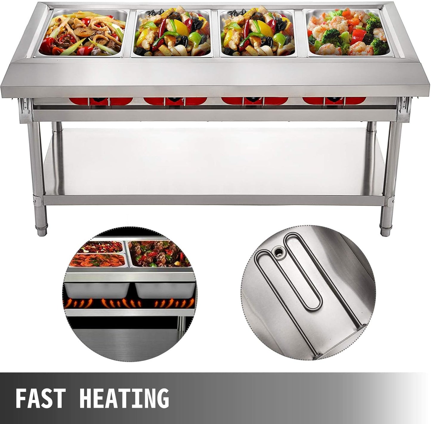 Steam Table Food Warmer 4 Pot Steam Table Food Warmer 18 Quart/Pan with Lids with 7 Inch Cutting Board Commercial Electric Food Warmer Bain Marie Buffet Steam Serving Counter 110V 2000W